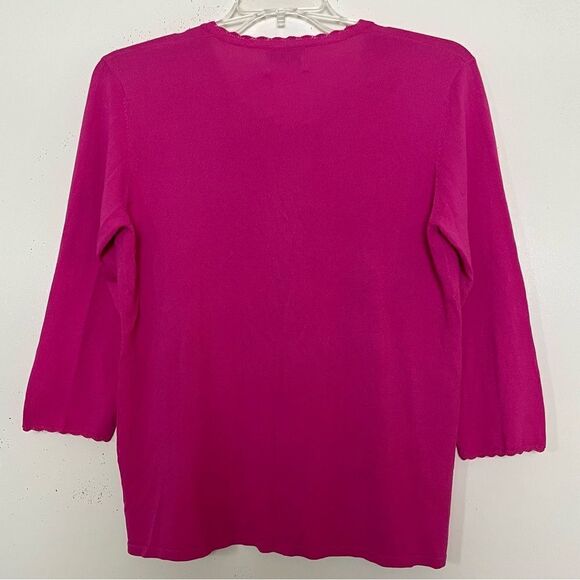 April Cornell Beaded Open Cardigan Large Pink Floral Embroidered Crochet Trim - Picture 8 of 11